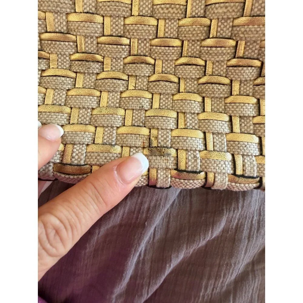 L.J.S. Collection Womens Tote Bag Gold Beige All-Over Woven Pattern Vintage